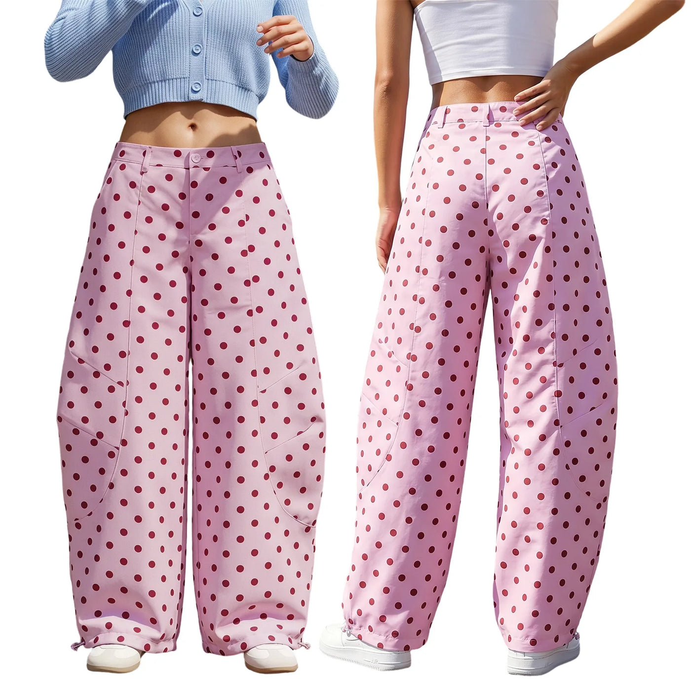 Dot Print Barrel Jeans