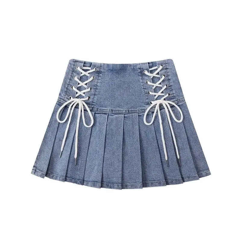 Denim Lace-Up Mini Skirt