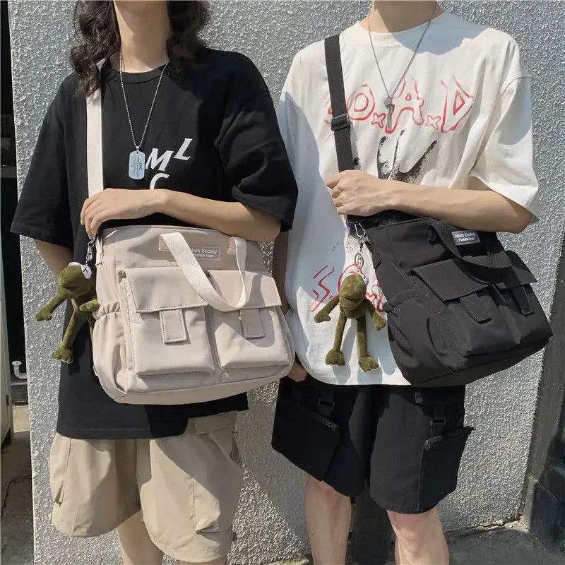 Multi-Pocket Nylon Messenger Bag