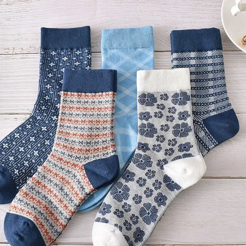 5 Pairs/ Lot Dreamlikelin Woman Socks Harajuku Retro Embroidery Spring 3D Knitting Flowers Embossed Print Lolita Christmas Gift