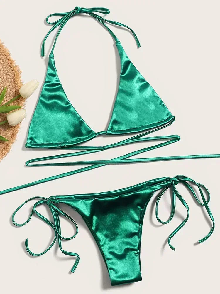 Metallic Halter Bikini Set