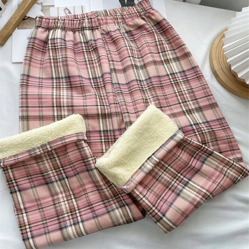 Fleece Lined Plaid Trousers