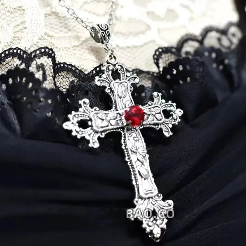 Gothic Crystal Cross Necklace