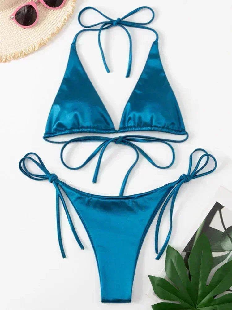 Metallic Halter Bikini Set