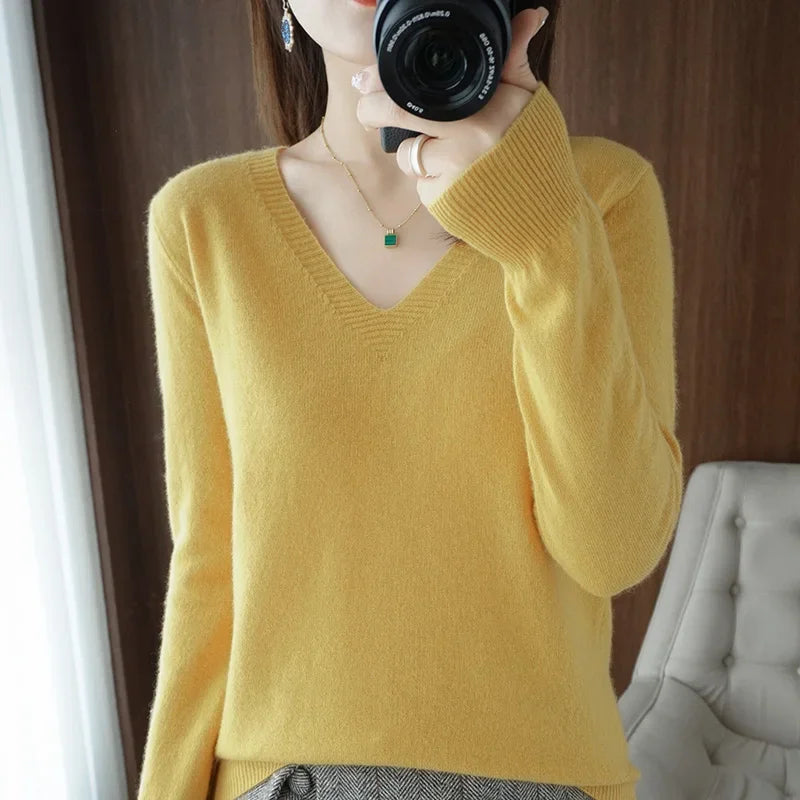 V-Neck Solid Knit Sweater