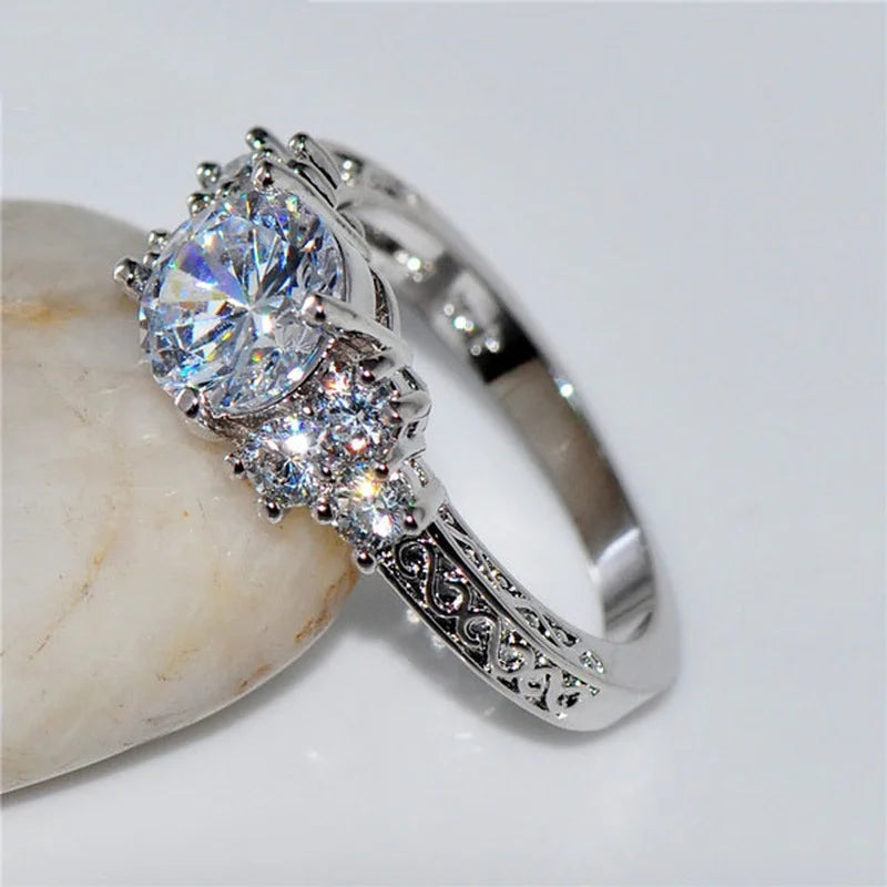 Silver Zircon Engagement Ring