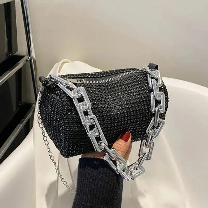 Rhinestone Bucket Chain Bag