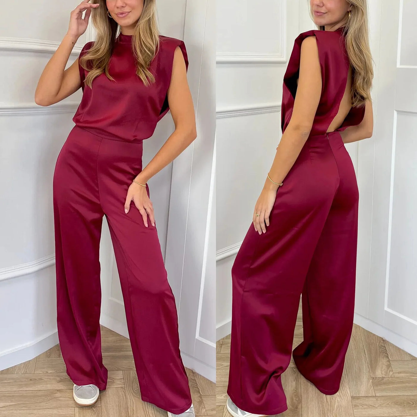 Satin Halter Wide Jumpsuit