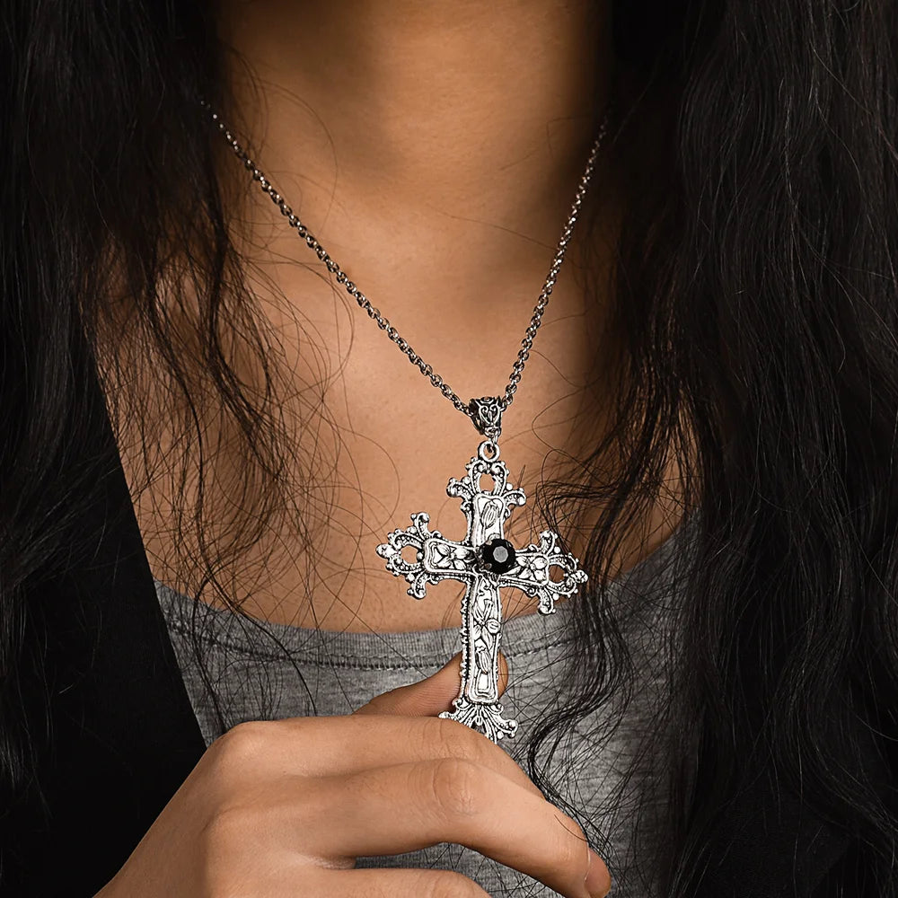 Gothic Crystal Cross Necklace
