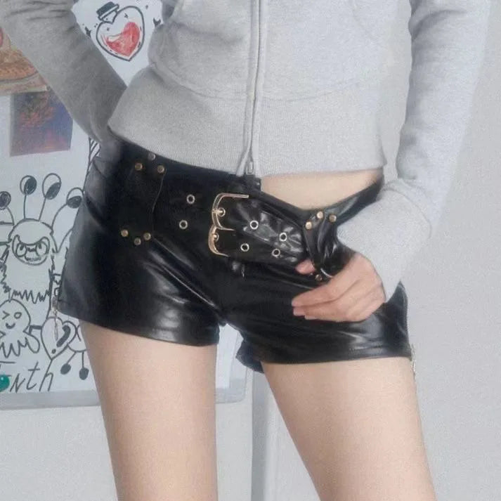 Y2K Low-Waist PU Shorts