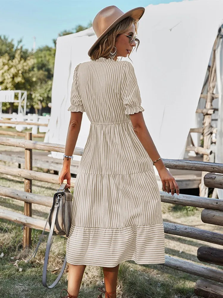 Striped Lantern Sleeve Dress