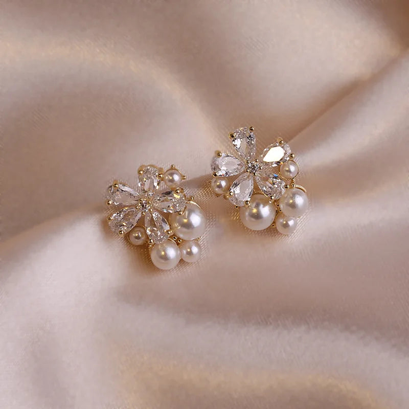 Rhinestone Flower Stud Earrings