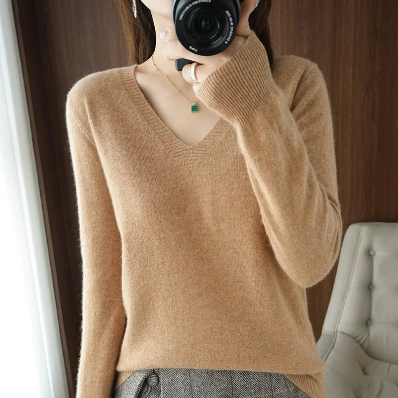 V-Neck Solid Knit Sweater