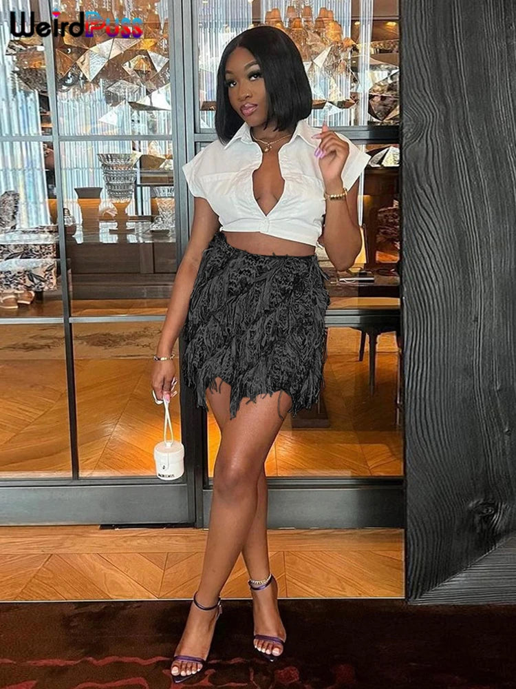 Tassel Knit Mini Skirt