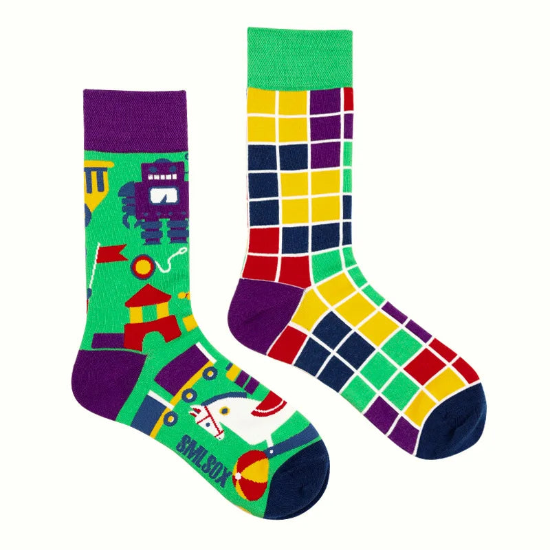 1Pair Man Women Socks Original AB Tide Socks Medium High Tube Colorful Socks Flowers Fruits Candy Cake Cotton Socks Unisex Socks