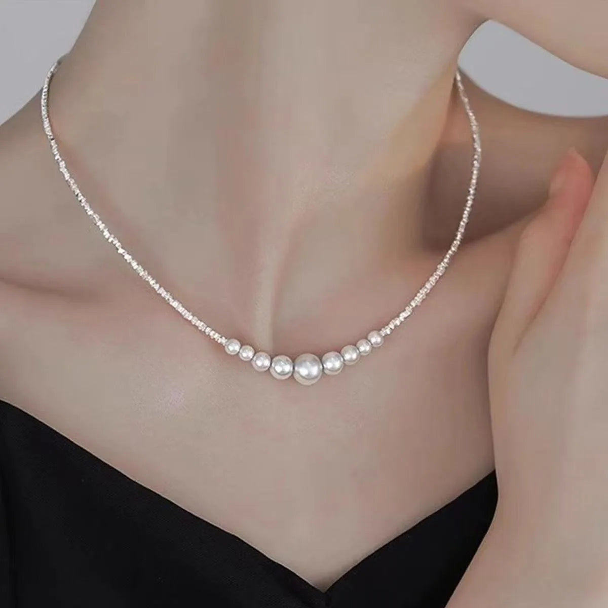 Layered Pearl Steel Necklace