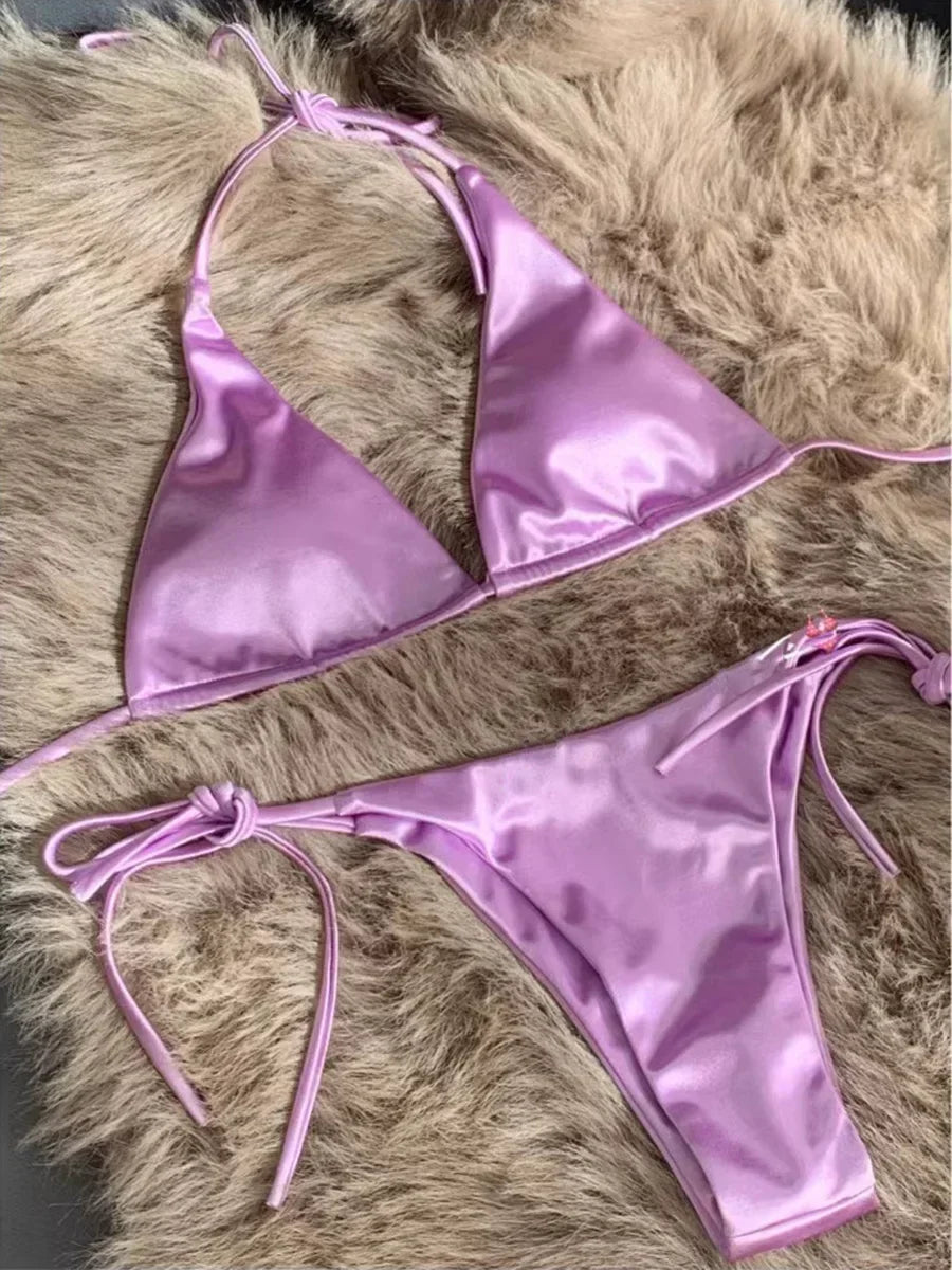 Metallic Halter Bikini Set