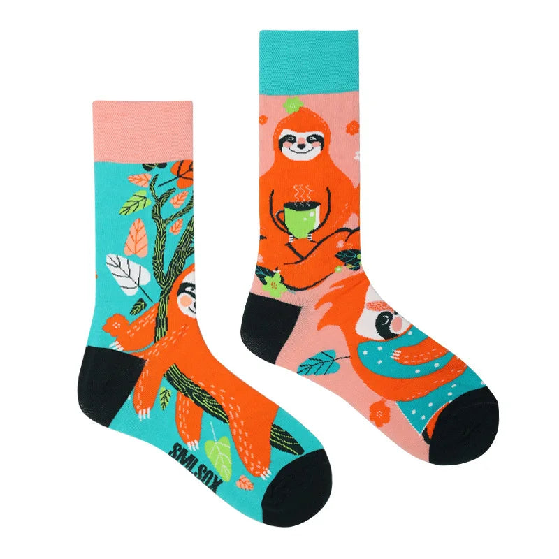 1Pair Man Women Socks Original AB Tide Socks Medium High Tube Colorful Socks Flowers Fruits Candy Cake Cotton Socks Unisex Socks
