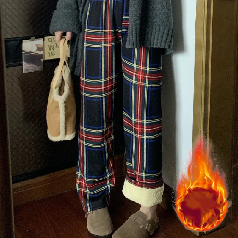 Fleece Lined Plaid Trousers