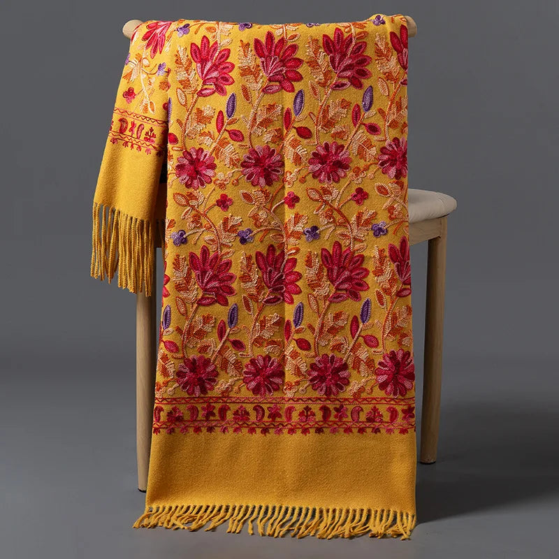 Embroidered Cashmere-Feel Shawl