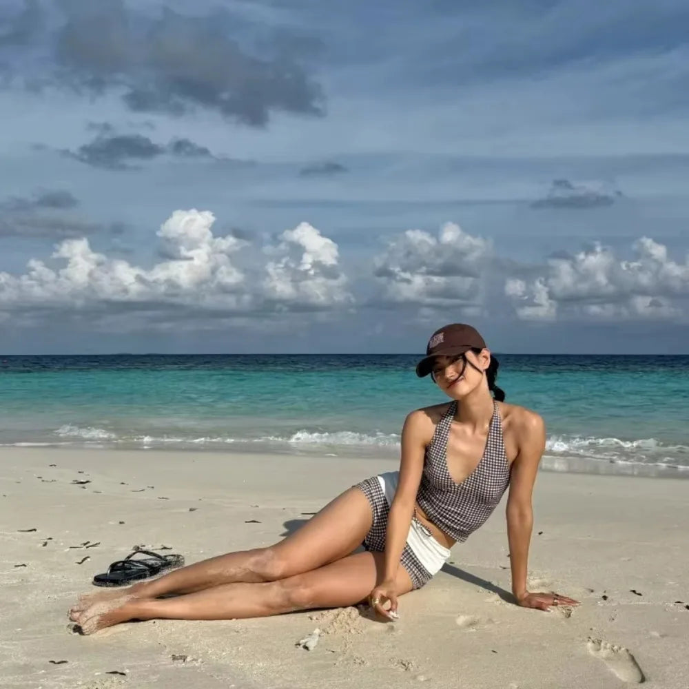 Checkered High-Waist Bikini Set