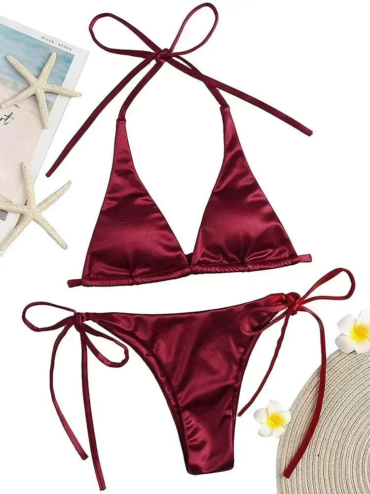 Metallic Halter Bikini Set
