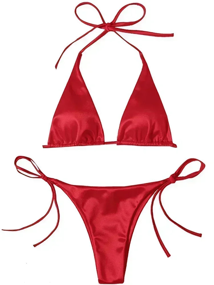 Metallic Halter Bikini Set