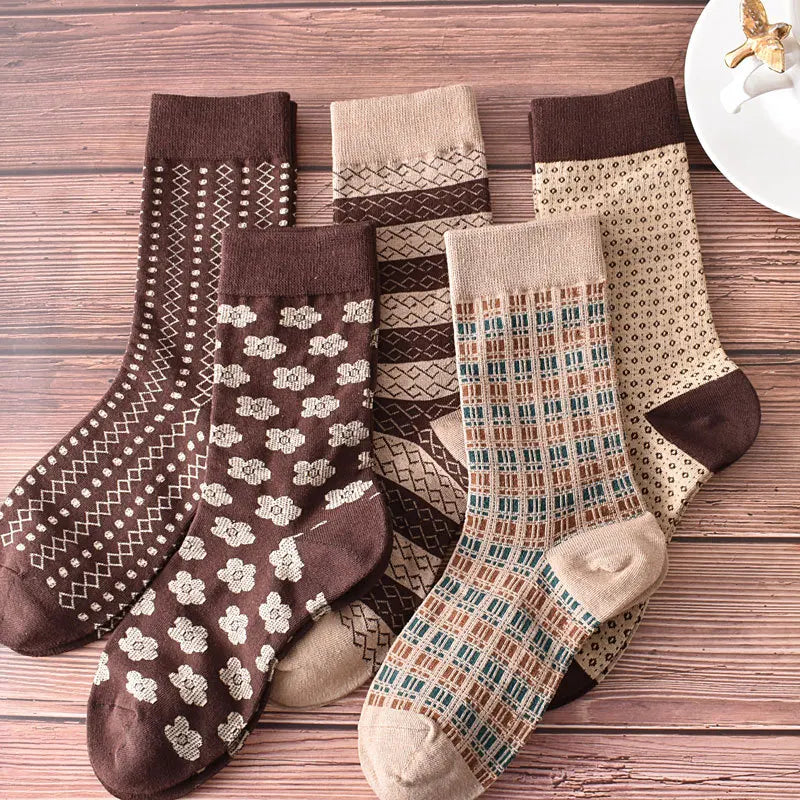 5 Pairs/ Lot Dreamlikelin Woman Socks Harajuku Retro Embroidery Spring 3D Knitting Flowers Embossed Print Lolita Christmas Gift
