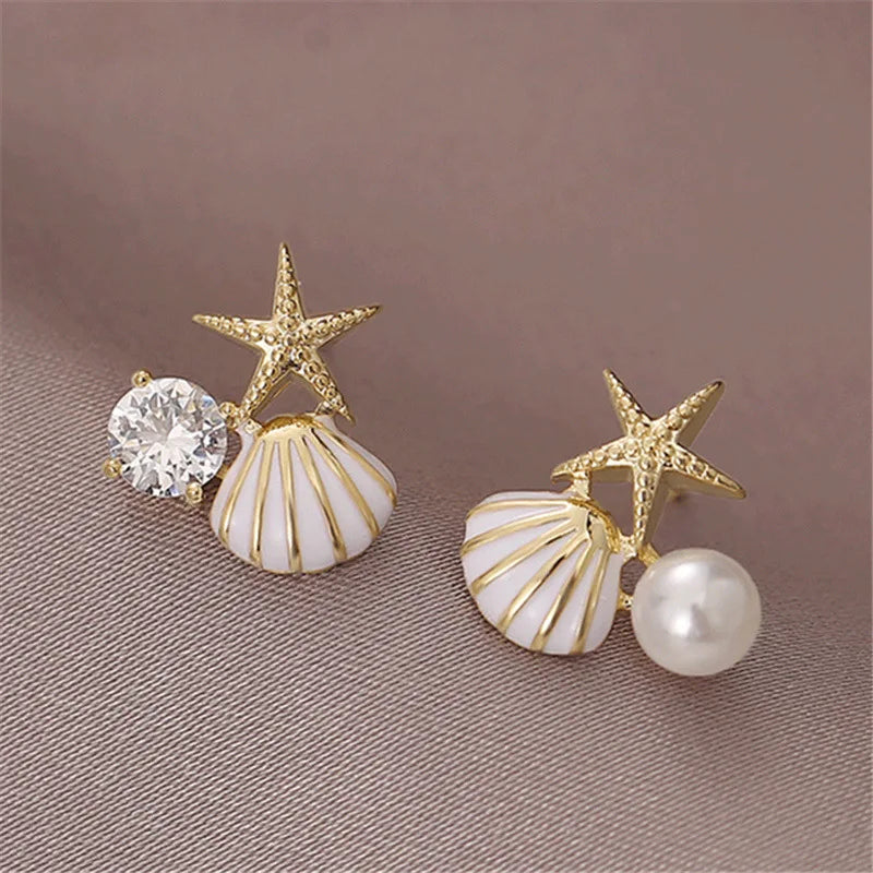 Shell Starfish Stud Earrings
