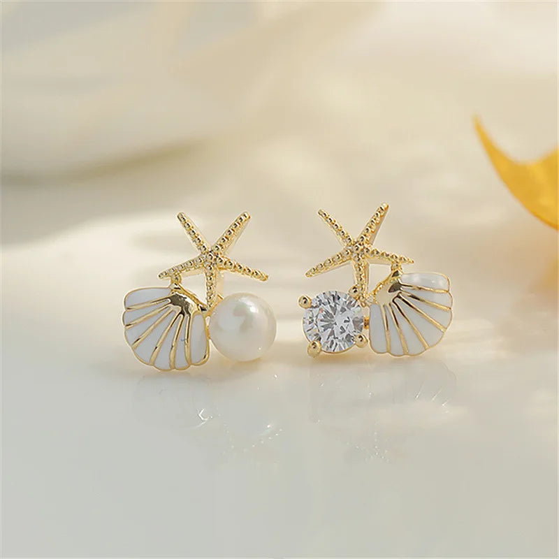Shell Starfish Stud Earrings