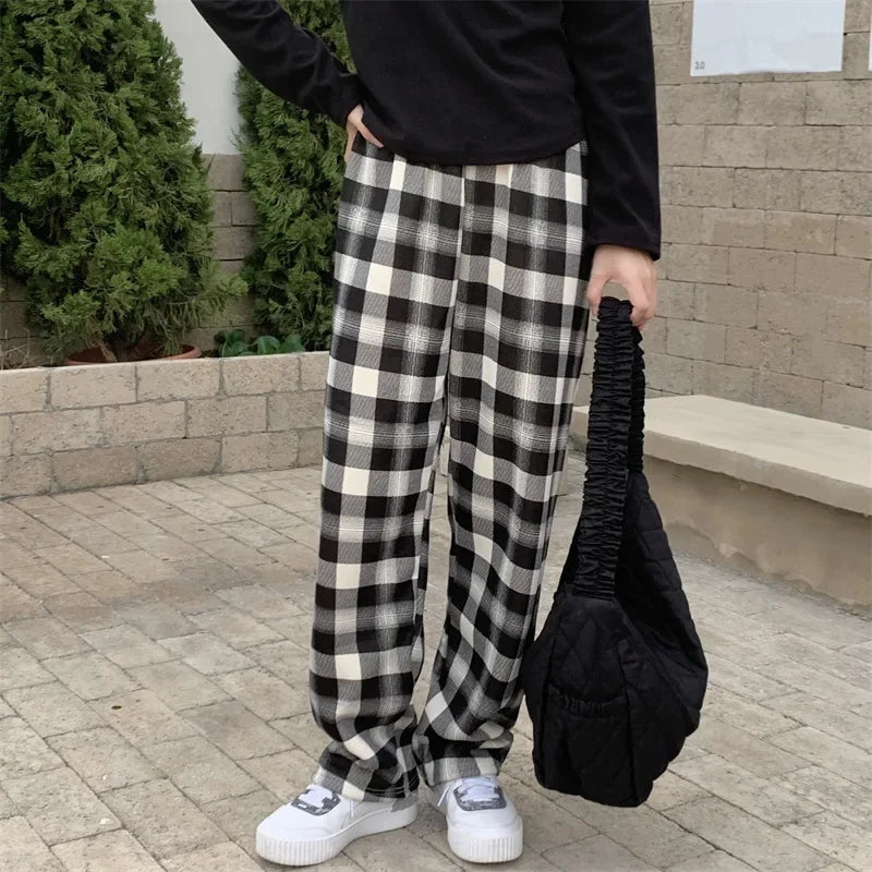 Fleece Lined Plaid Trousers