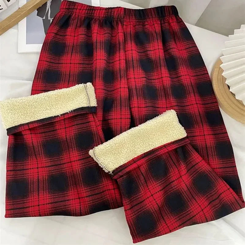 Fleece Lined Plaid Trousers