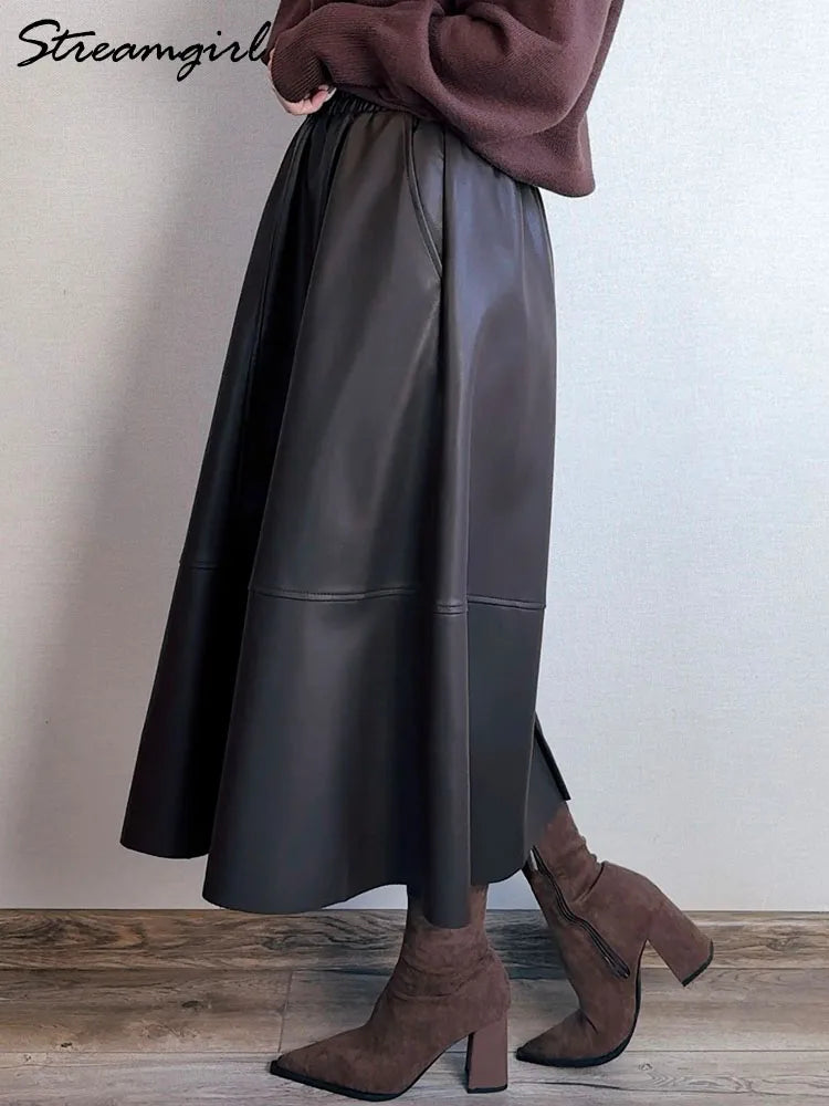 Leather A-Line Pocket Skirt