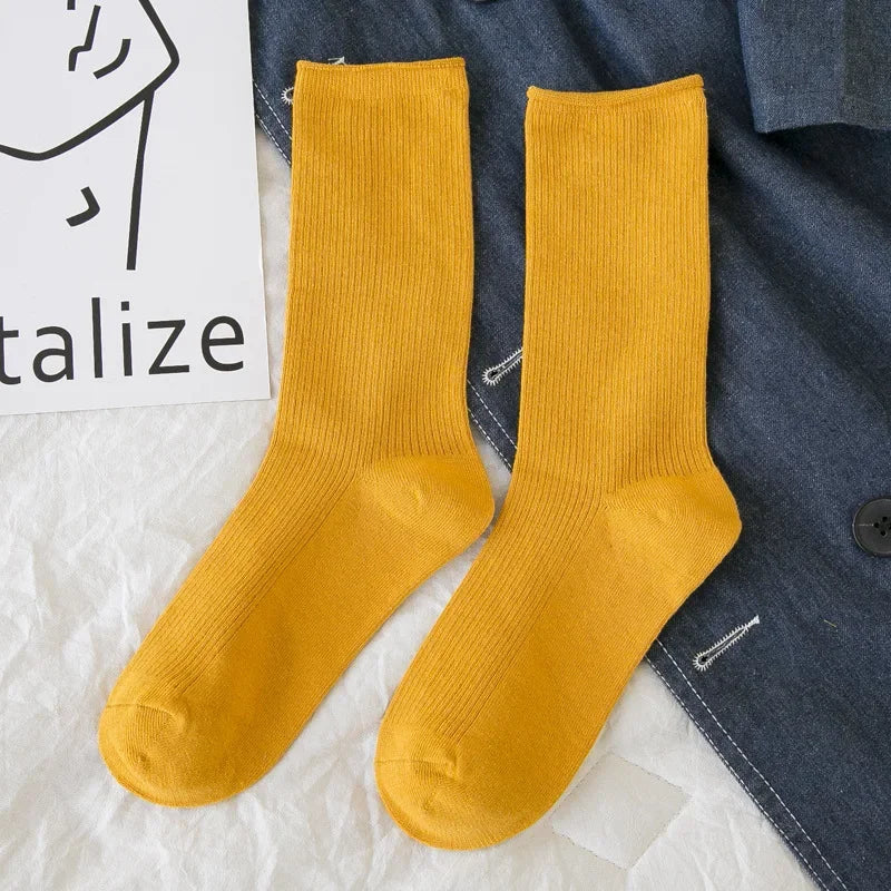 New Women Socks Fashion Solid Color Crew Socks For Women Preppy Style Breathable Neon Color Long Korean White Socks Girl Casual