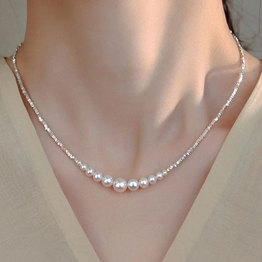 Layered Pearl Steel Necklace