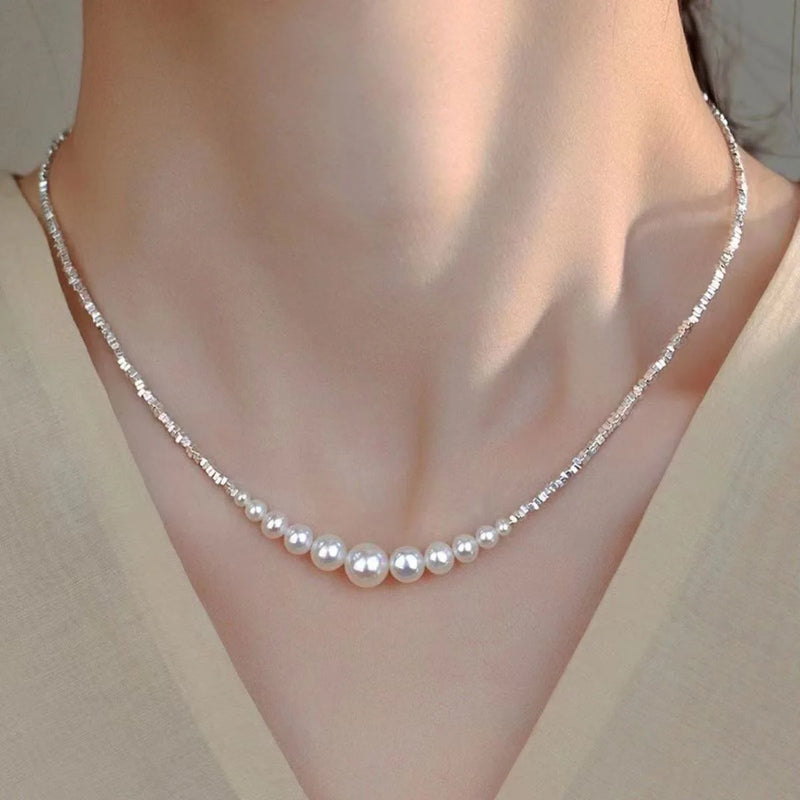 Layered Pearl Steel Necklace