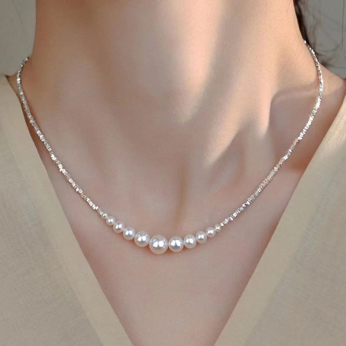 Layered Pearl Steel Necklace