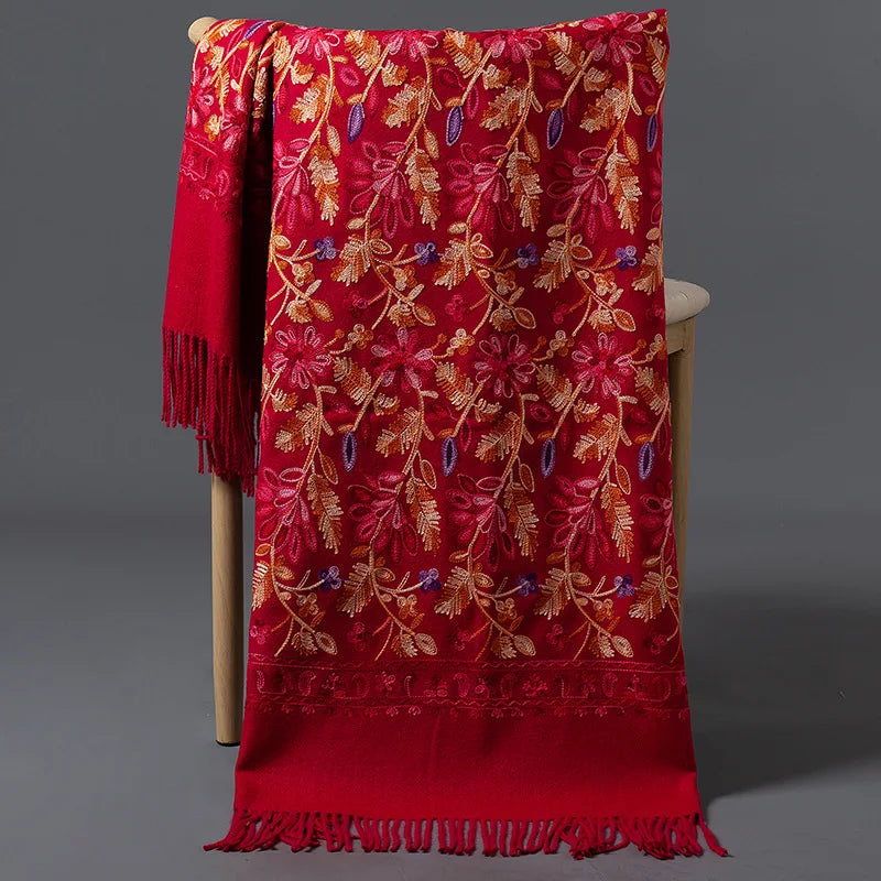 Embroidered Cashmere-Feel Shawl