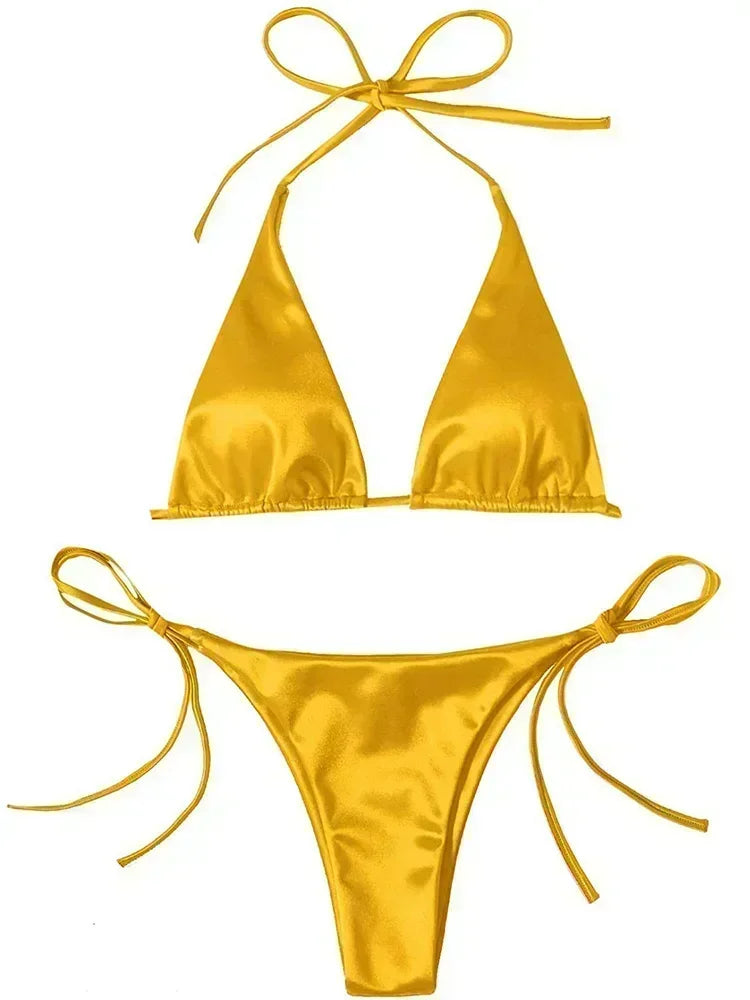 Metallic Halter Bikini Set