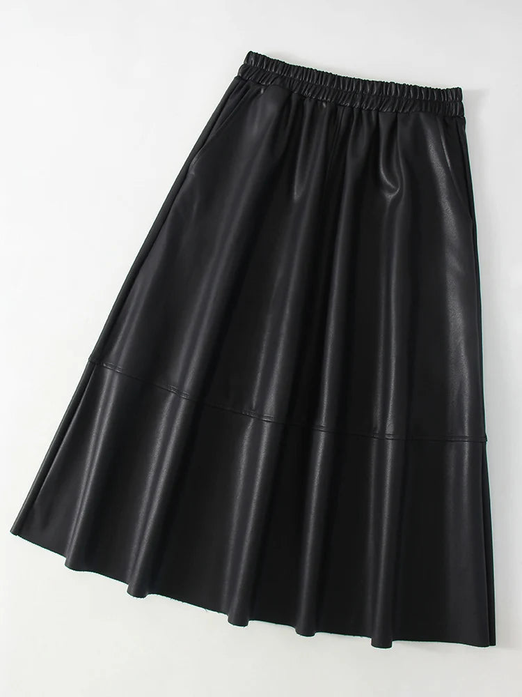 Leather A-Line Pocket Skirt