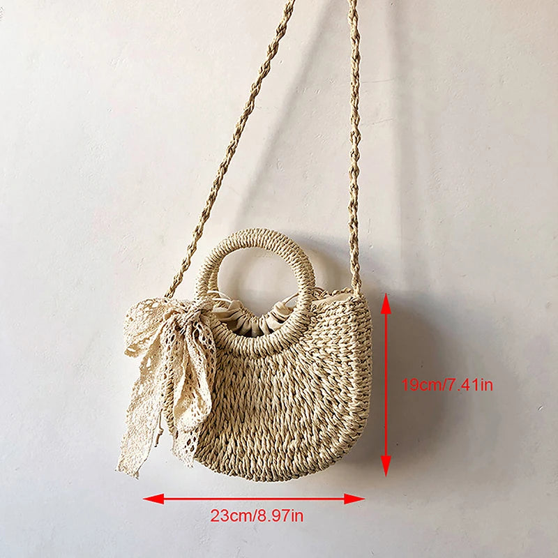 Rattan Half-Round Straw Bag