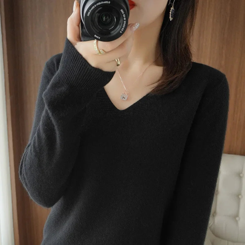 V-Neck Solid Knit Sweater