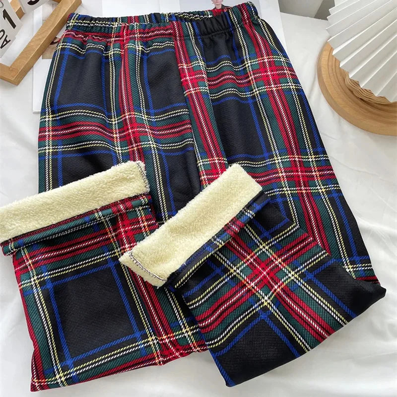 Fleece Lined Plaid Trousers
