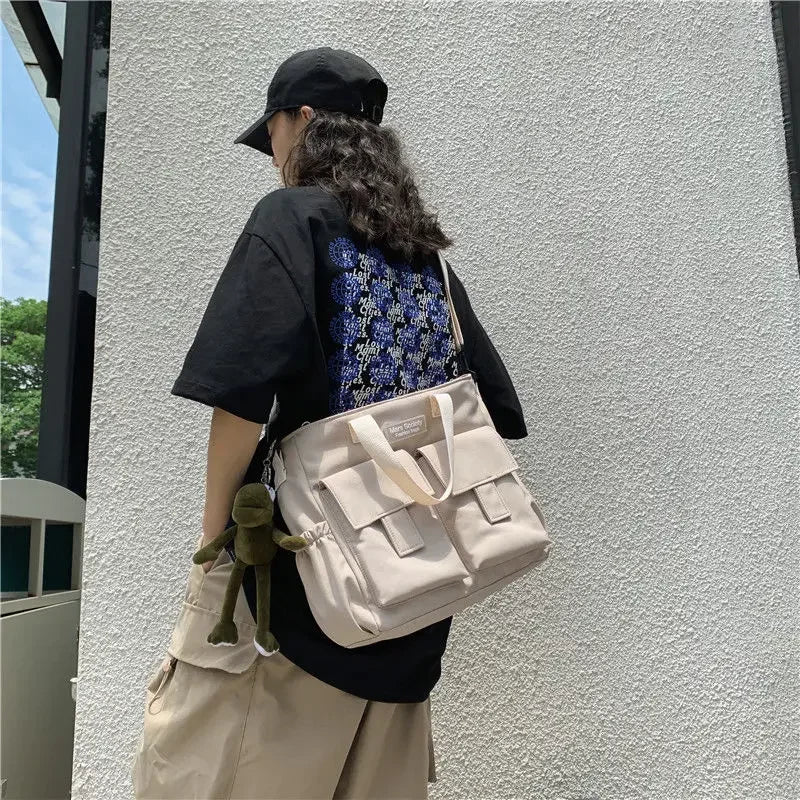 Multi-Pocket Nylon Messenger Bag