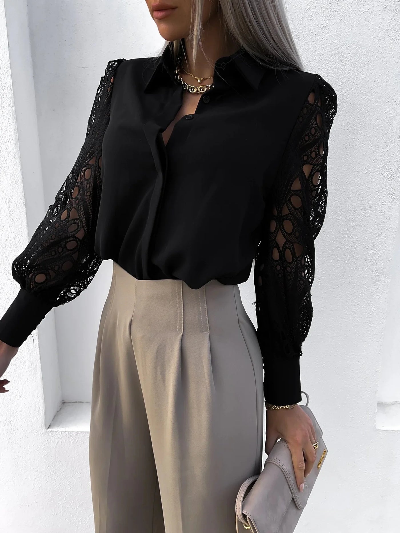 Solid V Neck Blouse