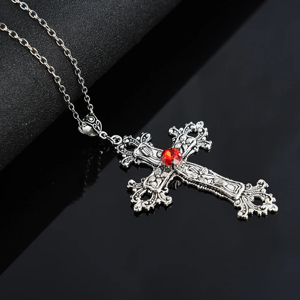 Gothic Crystal Cross Necklace