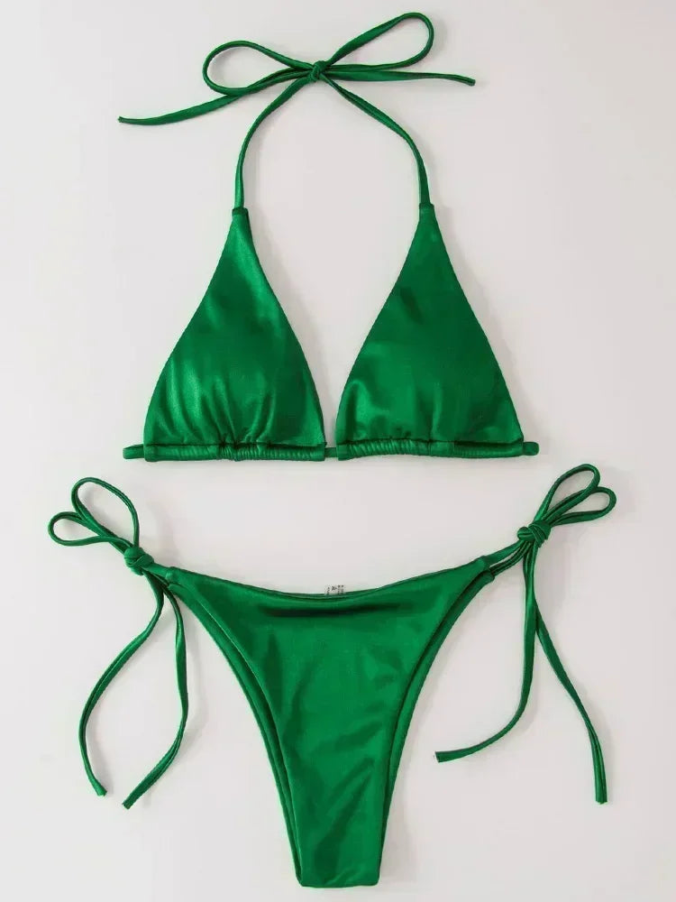 Metallic Halter Bikini Set