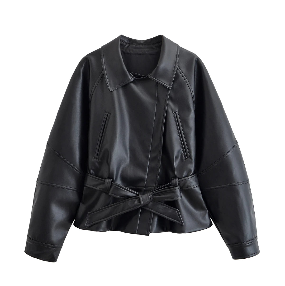 Faux Leather Belted Jacket
