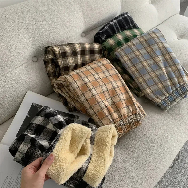 Fleece Lined Plaid Trousers