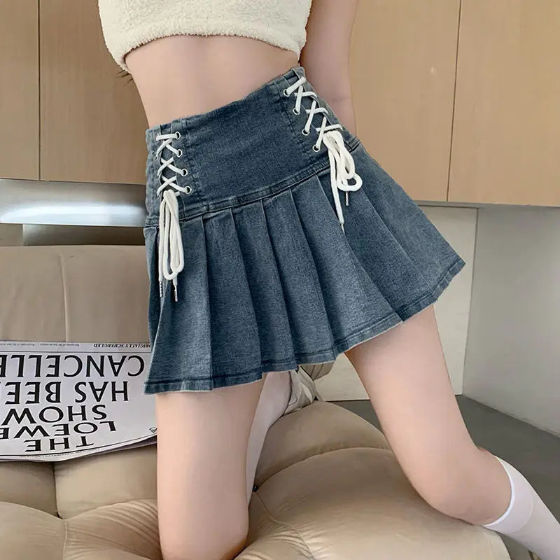 Denim Lace-Up Mini Skirt